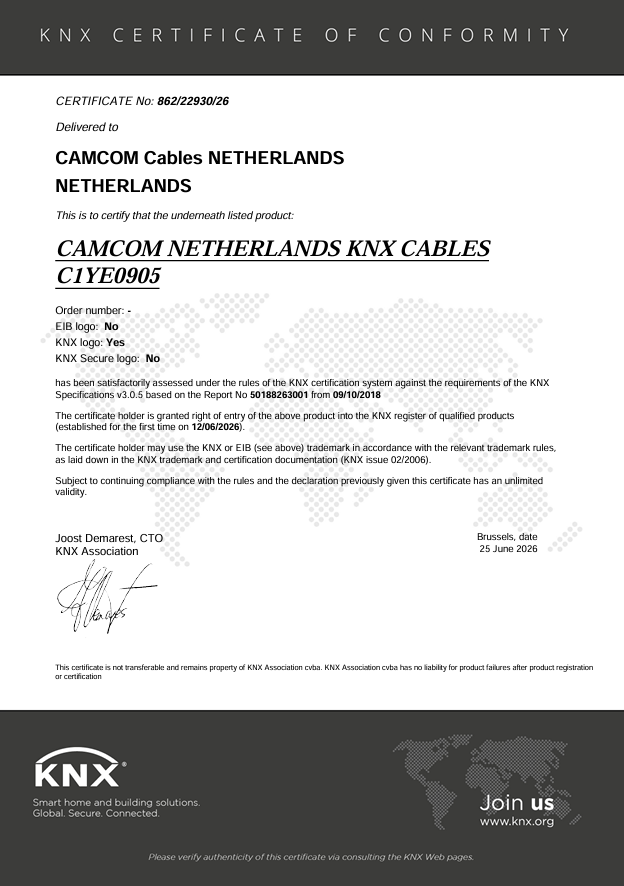  KNX certificate of conformity